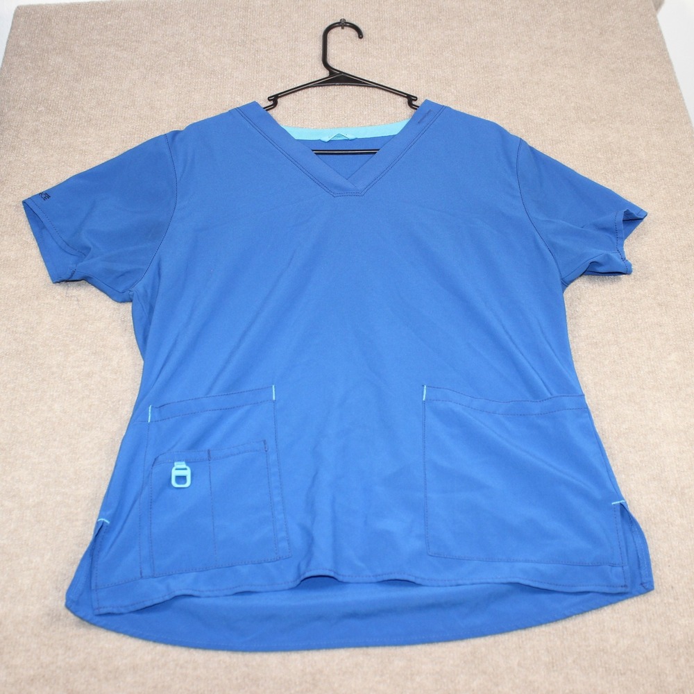 Carhartt Women Royal Blue V-Neck Scrub Top Short Sleeve Size Large